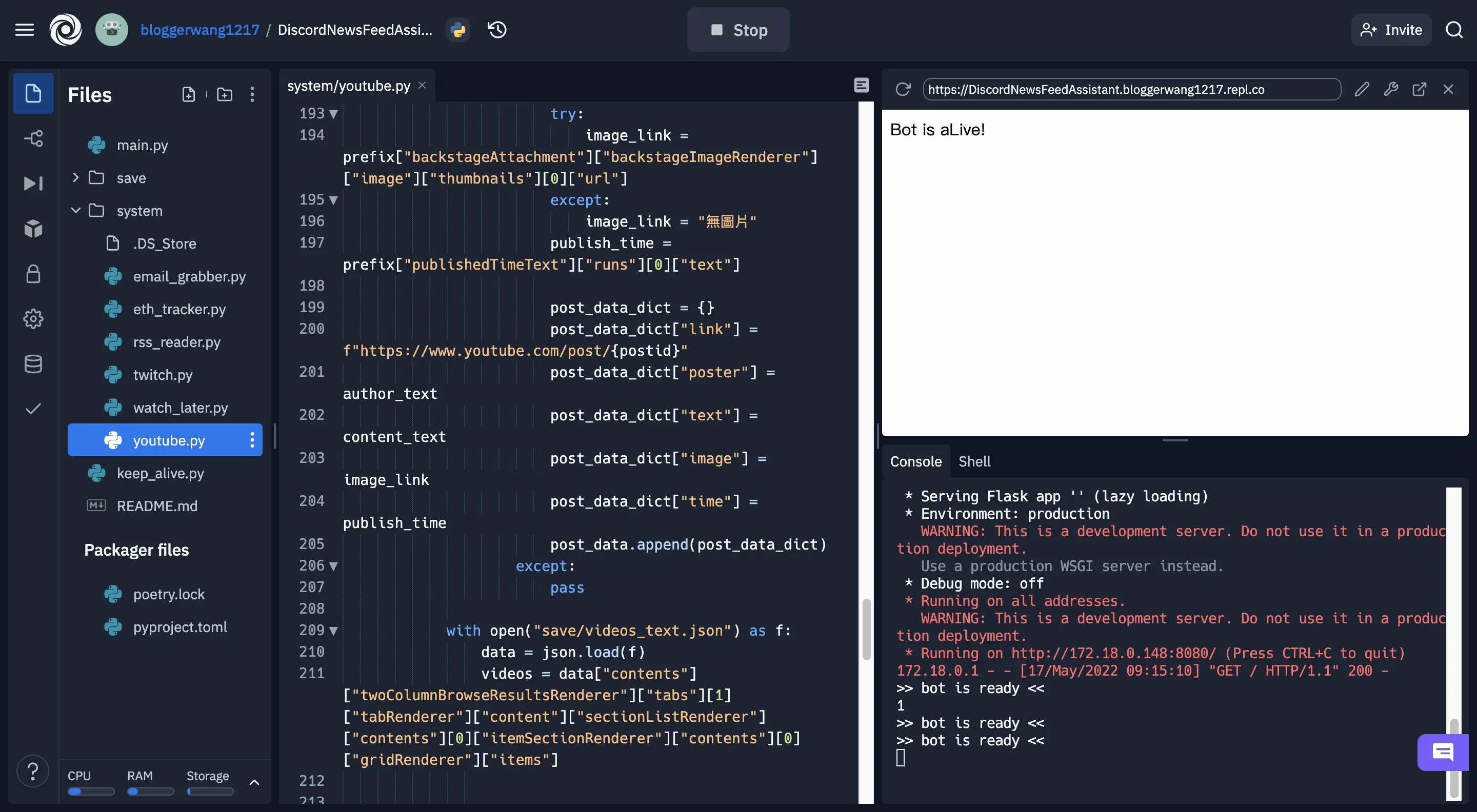 Replit 維護 YouTube 爬蟲